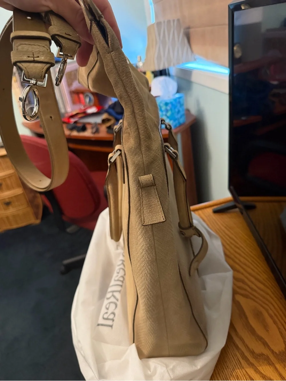 Maison Martin Margiela Beige Suede Fold-Over Messenger Bag